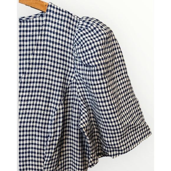 Reformation Newbury Check Puff Sleeve Midi Dress Size 12 - Picture 5 of 8